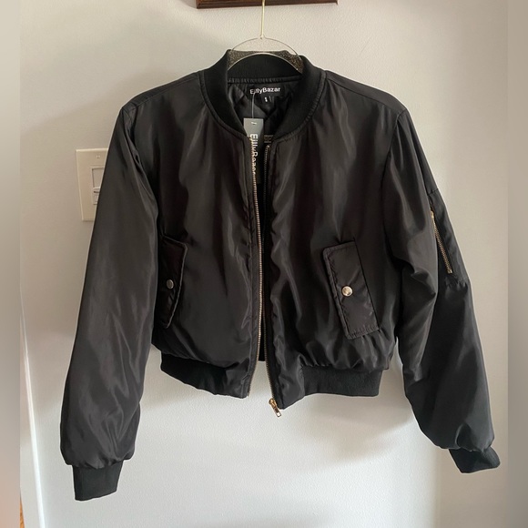 Eilly Bazar Black Bomber Zip Up Jacket Size Small - Picture 3 of 7